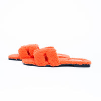 Hermes Orange Shearling Oran Sandals Size 39