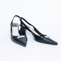 Dior Black Leather Slingback Kitten Heels with Logo Plaque Size 36.5