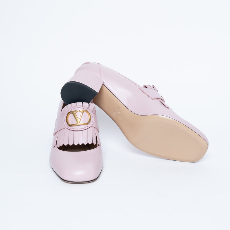 Valentino Blush Leather VLogo Pumps with Fringe Detail Size 41