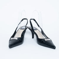 Dior Black Leather Slingback Kitten Heels with Logo Plaque Size 36.5