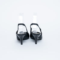 Dior Black Leather Slingback Kitten Heels with Logo Plaque Size 36.5