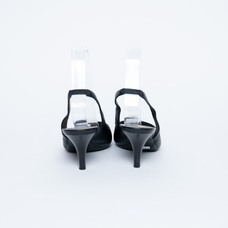 Dior Black Leather Slingback Kitten Heels with Logo Plaque Size 36.5