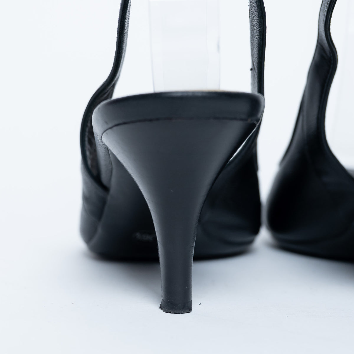 Dior Black Leather Slingback Kitten Heels with Logo Plaque Size 36.5