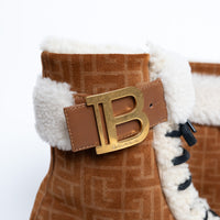 Balmain Monogram Lace Up Boots with Shearling Size 37