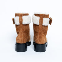 Balmain Monogram Lace Up Boots with Shearling Size 37