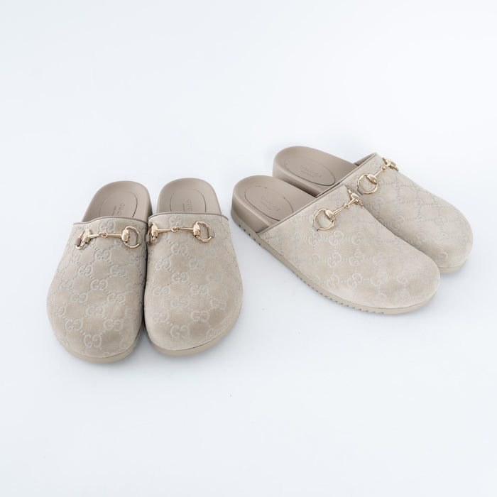 Gucci Monogram Grey Mules with Horsebit Detail Size 38.5/39