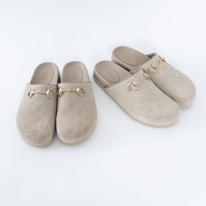 Gucci Monogram Grey Mules with Horsebit Detail Size 38.5/39