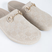 Gucci Monogram Grey Mules with Horsebit Detail Size 38.5/39