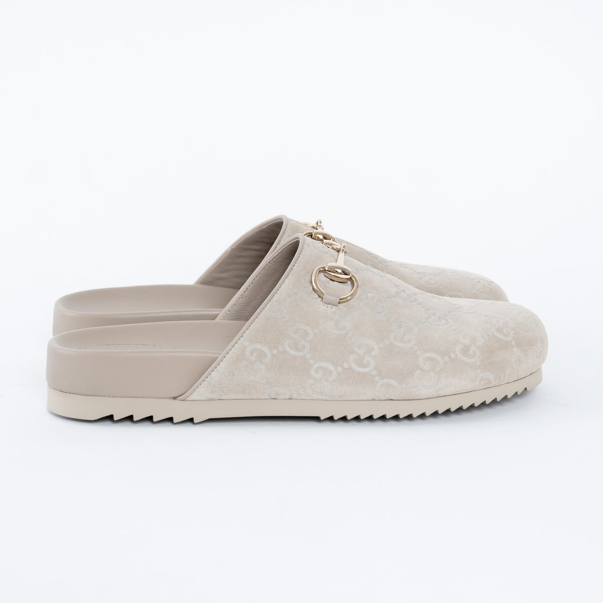 Gucci Monogram Grey Mules with Horsebit Detail Size 38.5/39