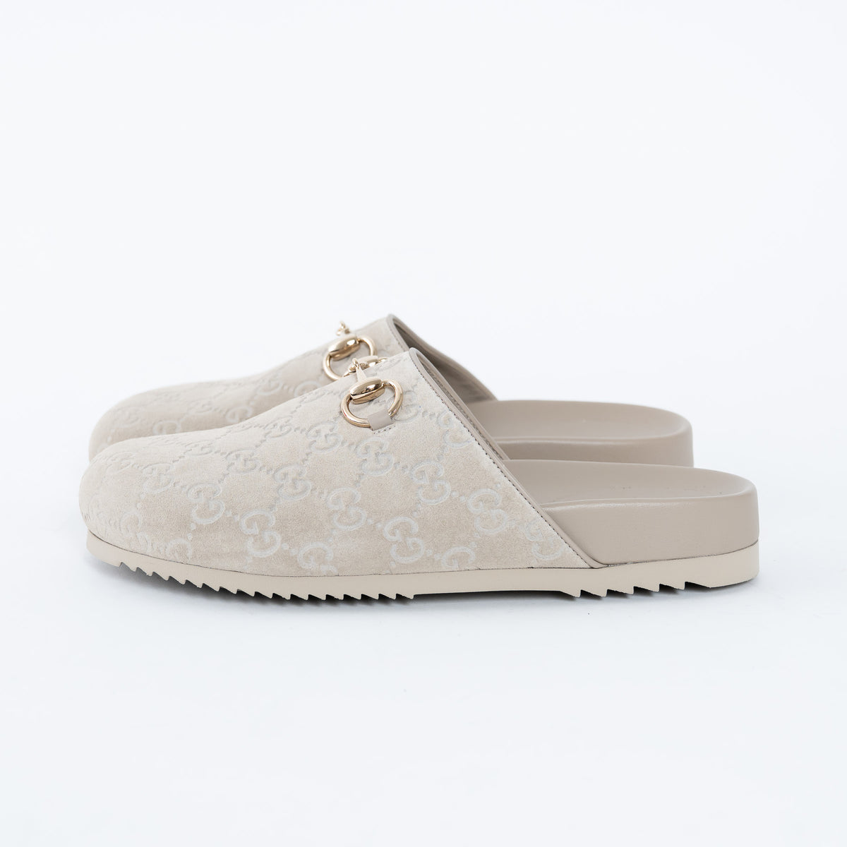 Gucci Monogram Grey Mules with Horsebit Detail Size 38.5/39