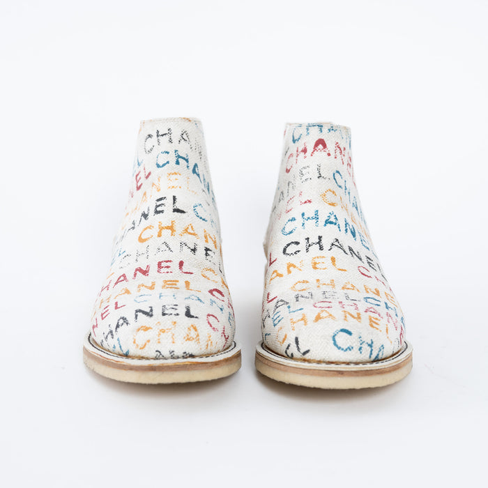 Pre-Loved Chanel™ Multicolour Logo Print Ankle Boots Size 38.5