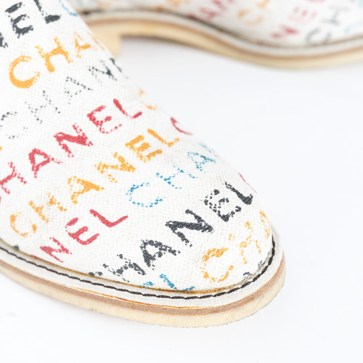Pre-Loved Chanel™ Multicolour Logo Print Ankle Boots Size 38.5