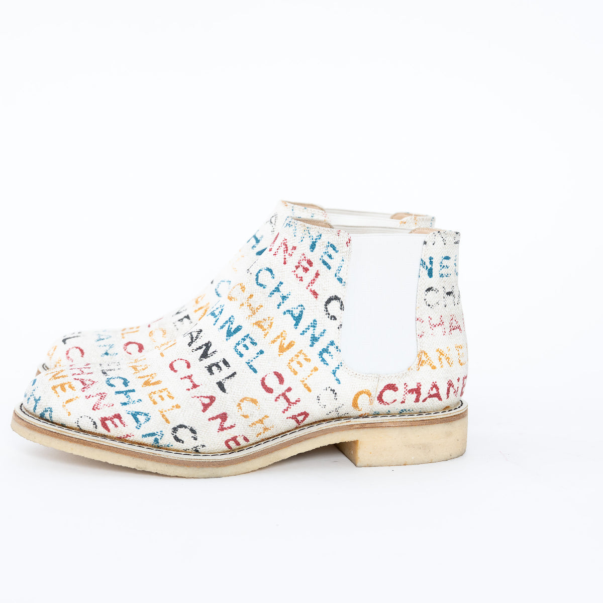 Pre-Loved Chanel™ Multicolour Logo Print Ankle Boots Size 38.5
