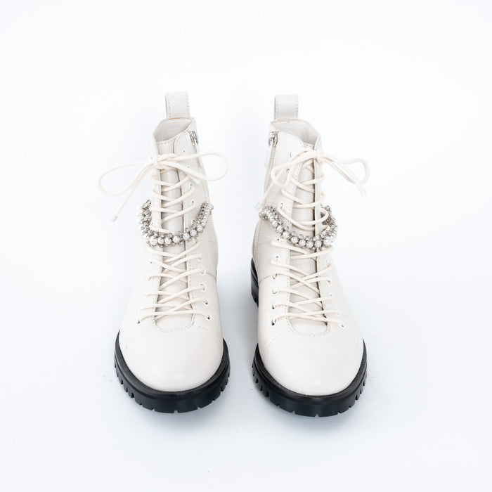 Jimmy Choo White Lace Boots with Crystal Embellishments Size 37