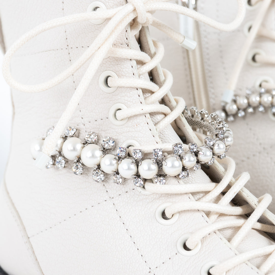Jimmy Choo White Lace Boots with Crystal Embellishments Size 37