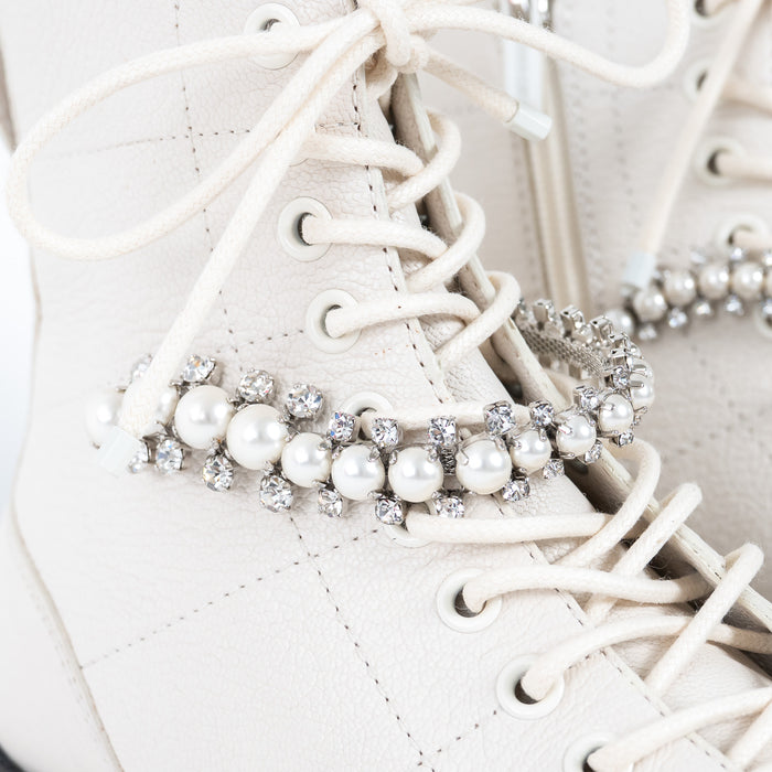 Jimmy Choo White Lace Boots with Crystal Embellishments Size 37