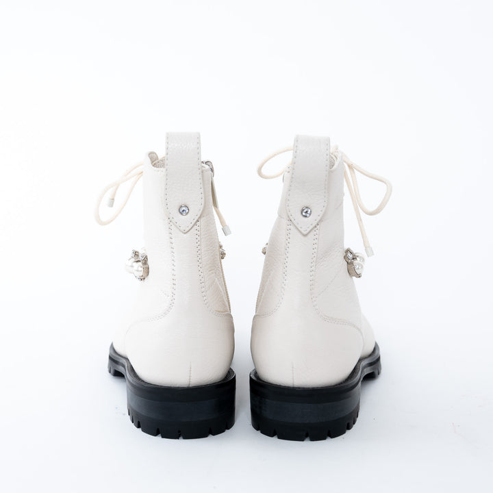 Jimmy Choo White Lace Boots with Crystal Embellishments Size 37