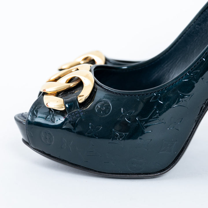Louis Vuitton Green Patent Monogram Pumps Size 37
