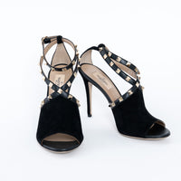 Valentino Black Rockstud Peep Toe Heeled Sandals Size 38