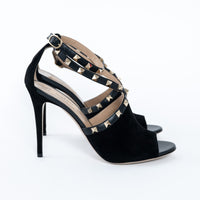 Valentino Black Rockstud Peep Toe Heeled Sandals Size 38