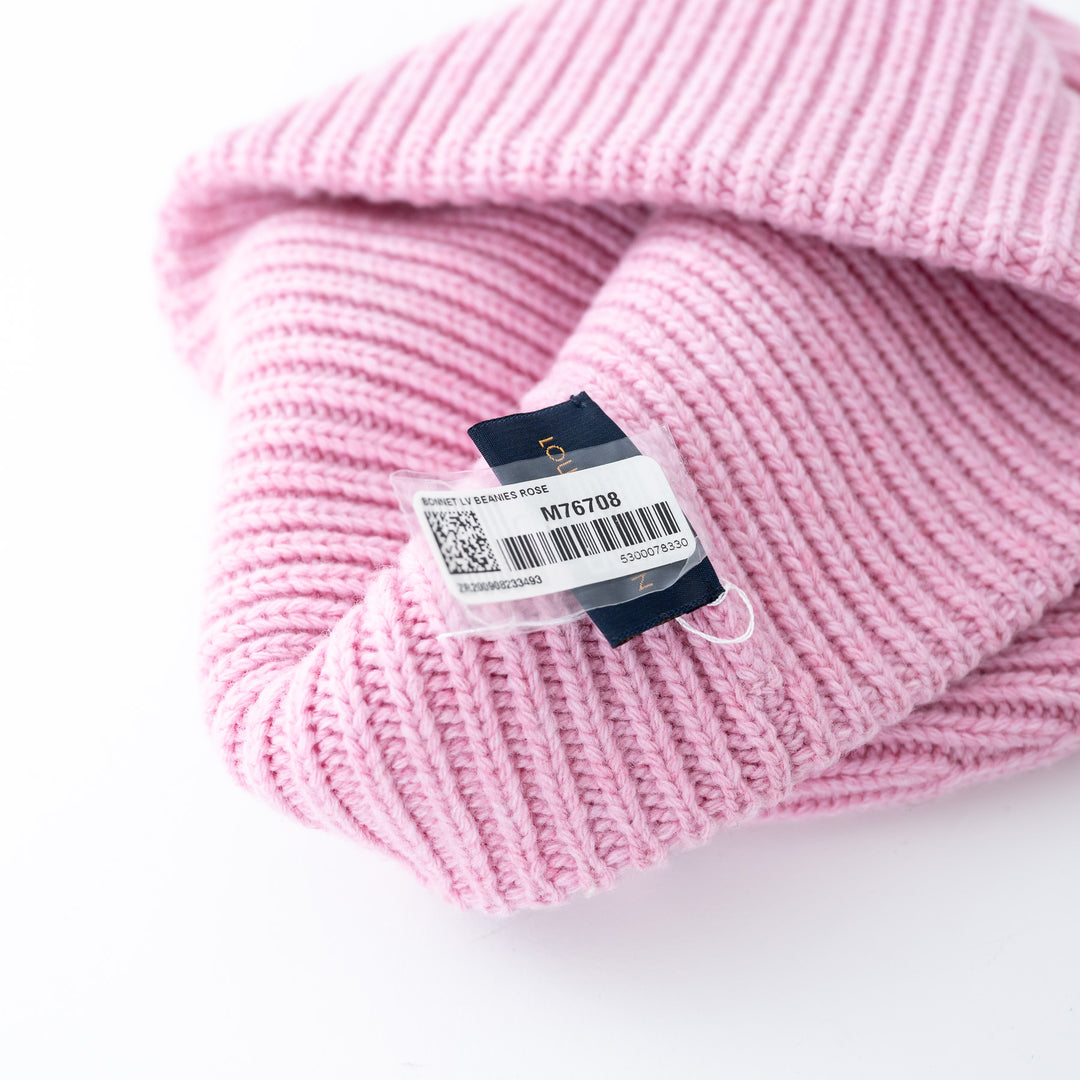 Louis Vuitton Pink Ribbed Knit Hats with Logo Detail