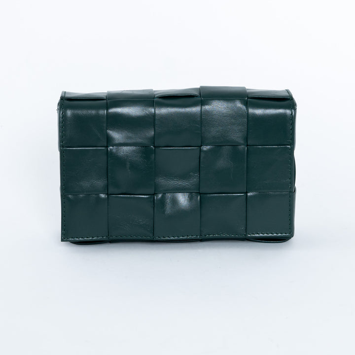 Bottega Veneta Dark Green Calf Leather Intrecciato Cassette Crossbody Bag