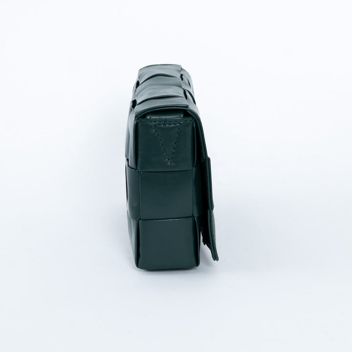 Bottega Veneta Dark Green Calf Leather Intrecciato Cassette Crossbody Bag