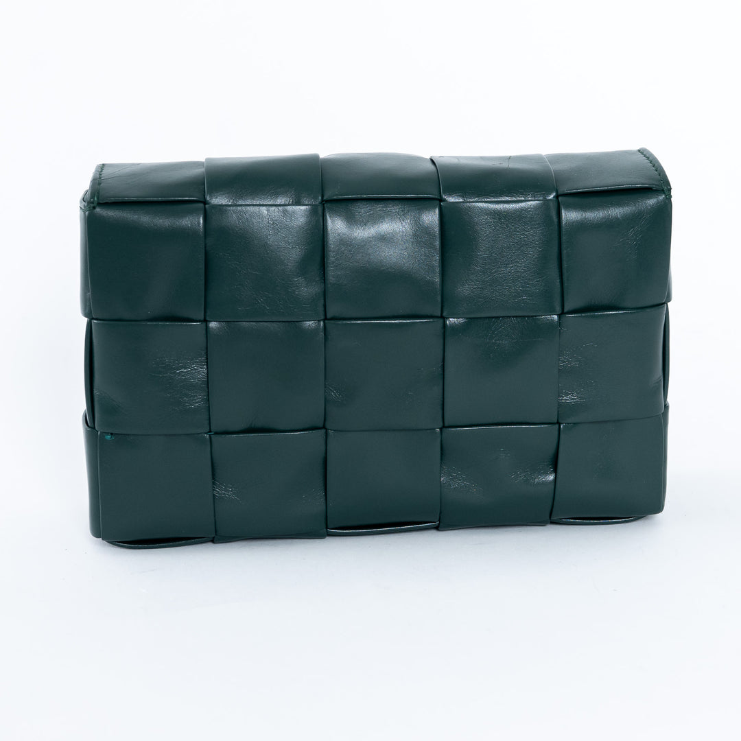 Bottega Veneta Dark Green Calf Leather Intrecciato Cassette Crossbody Bag
