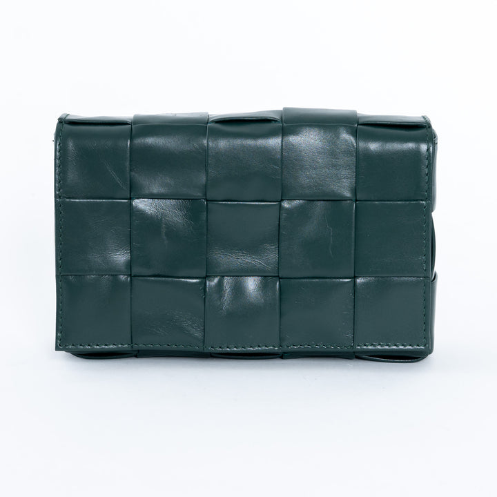 Bottega Veneta Dark Green Calf Leather Intrecciato Cassette Crossbody Bag
