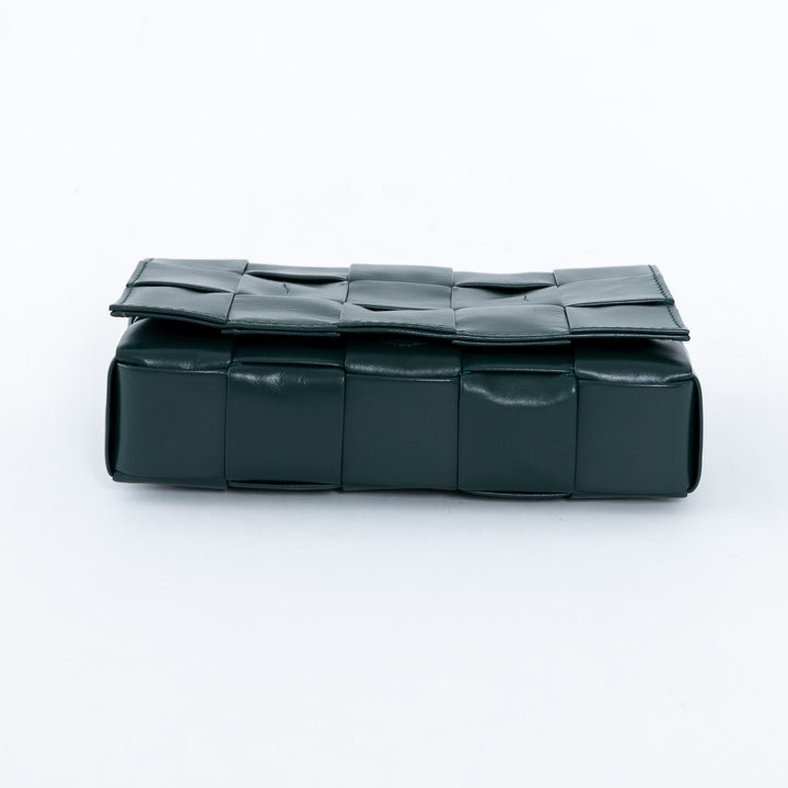 Bottega Veneta Dark Green Calf Leather Intrecciato Cassette Crossbody Bag