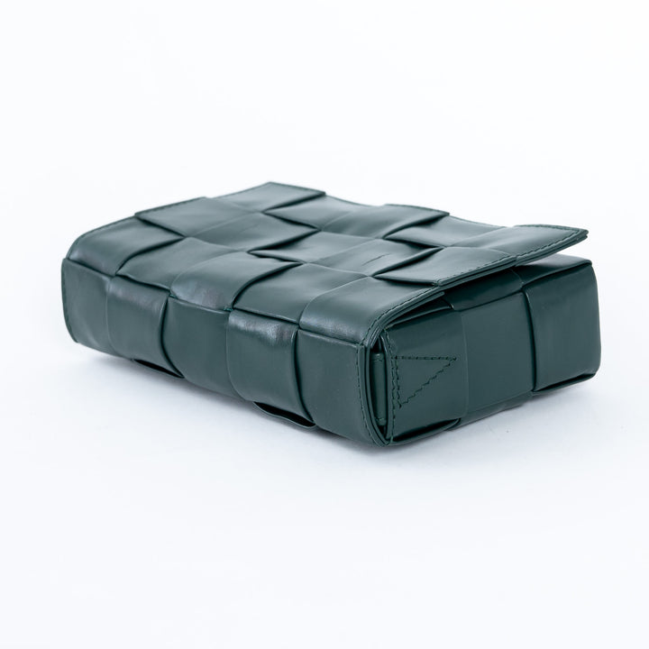 Bottega Veneta Dark Green Calf Leather Intrecciato Cassette Crossbody Bag