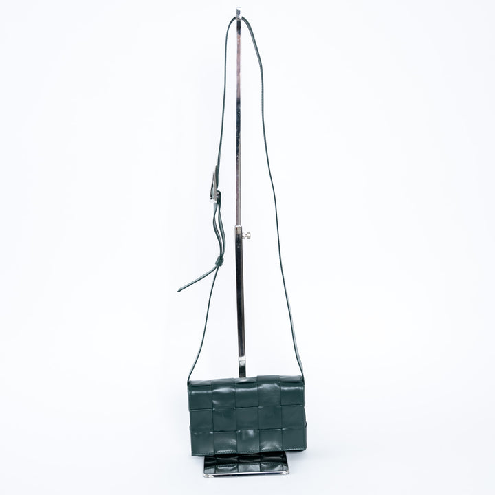 Bottega Veneta Dark Green Calf Leather Intrecciato Cassette Crossbody Bag