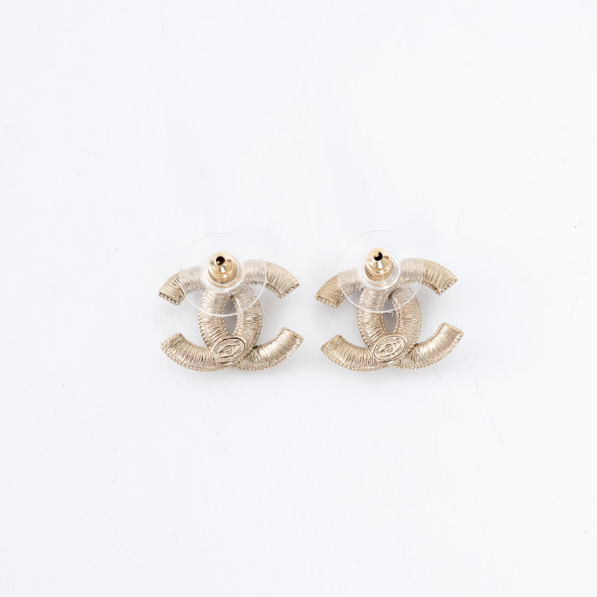 Pre-Loved Chanel™ Gold Tone Logo Stud Earrings with Multi Size Faux Pearls