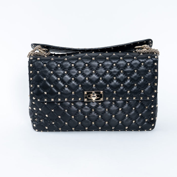 Valentino Quilted Rockstud Splice Leather Chain Bag
