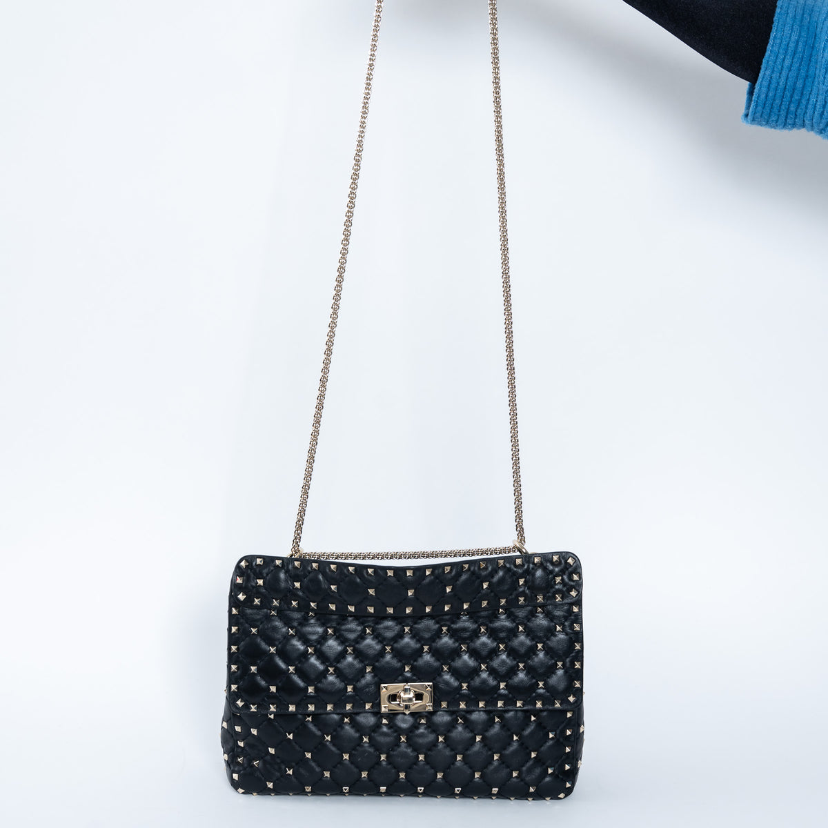 Valentino Quilted Rockstud Splice Leather Chain Bag