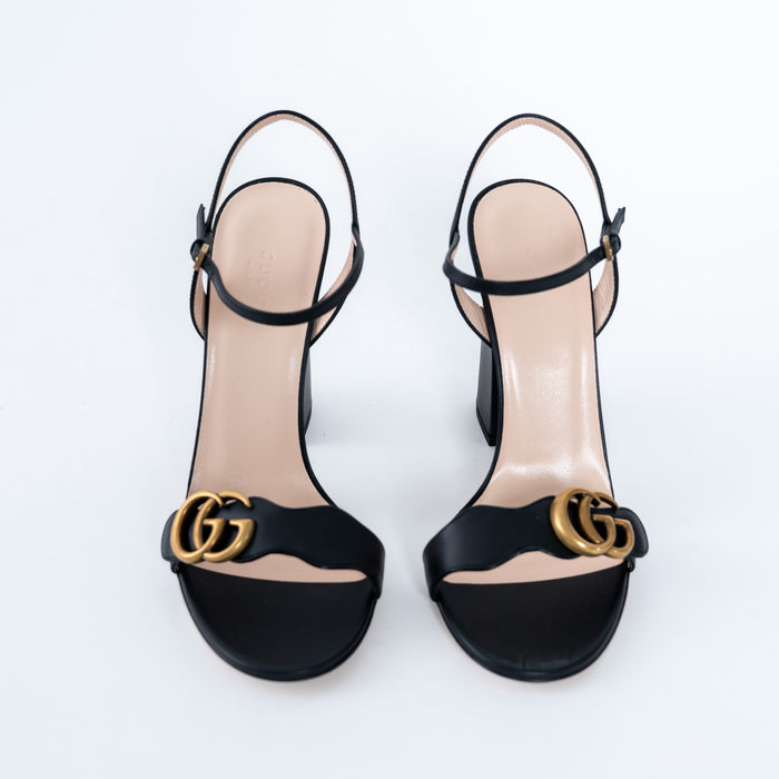 Gucci Black Block Heel Sandals with Marmont Logo Size 38