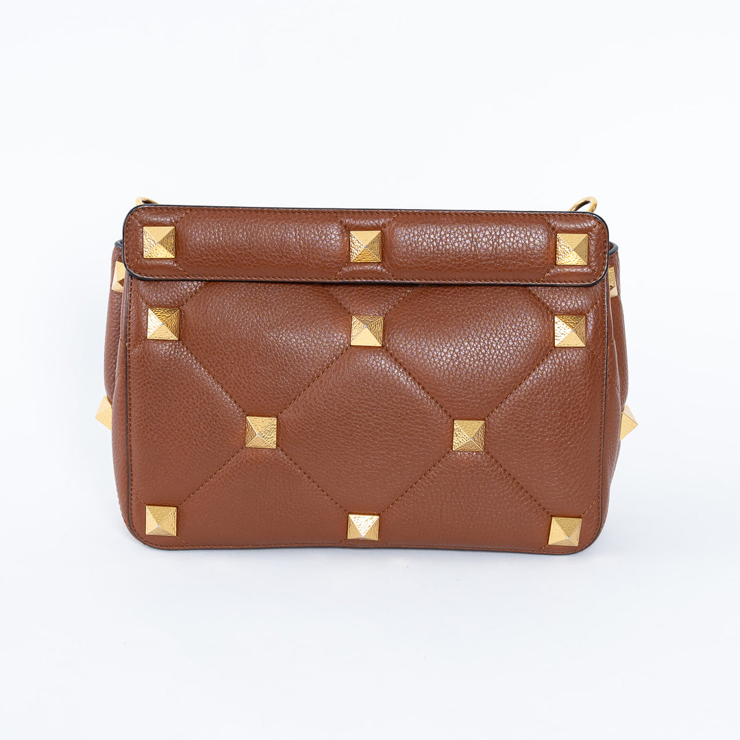Valentino Brown Roman Rockstud Quilted Flap Bag