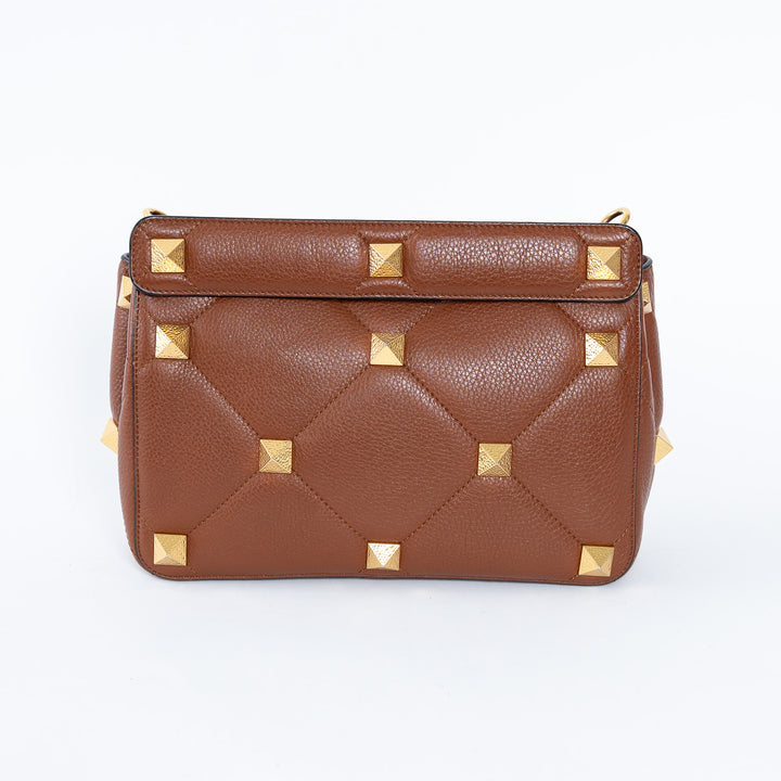 Valentino Brown Roman Rockstud Quilted Flap Bag