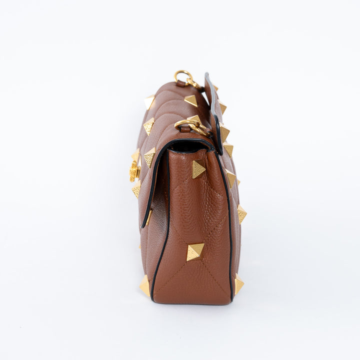 Valentino Brown Roman Rockstud Quilted Flap Bag