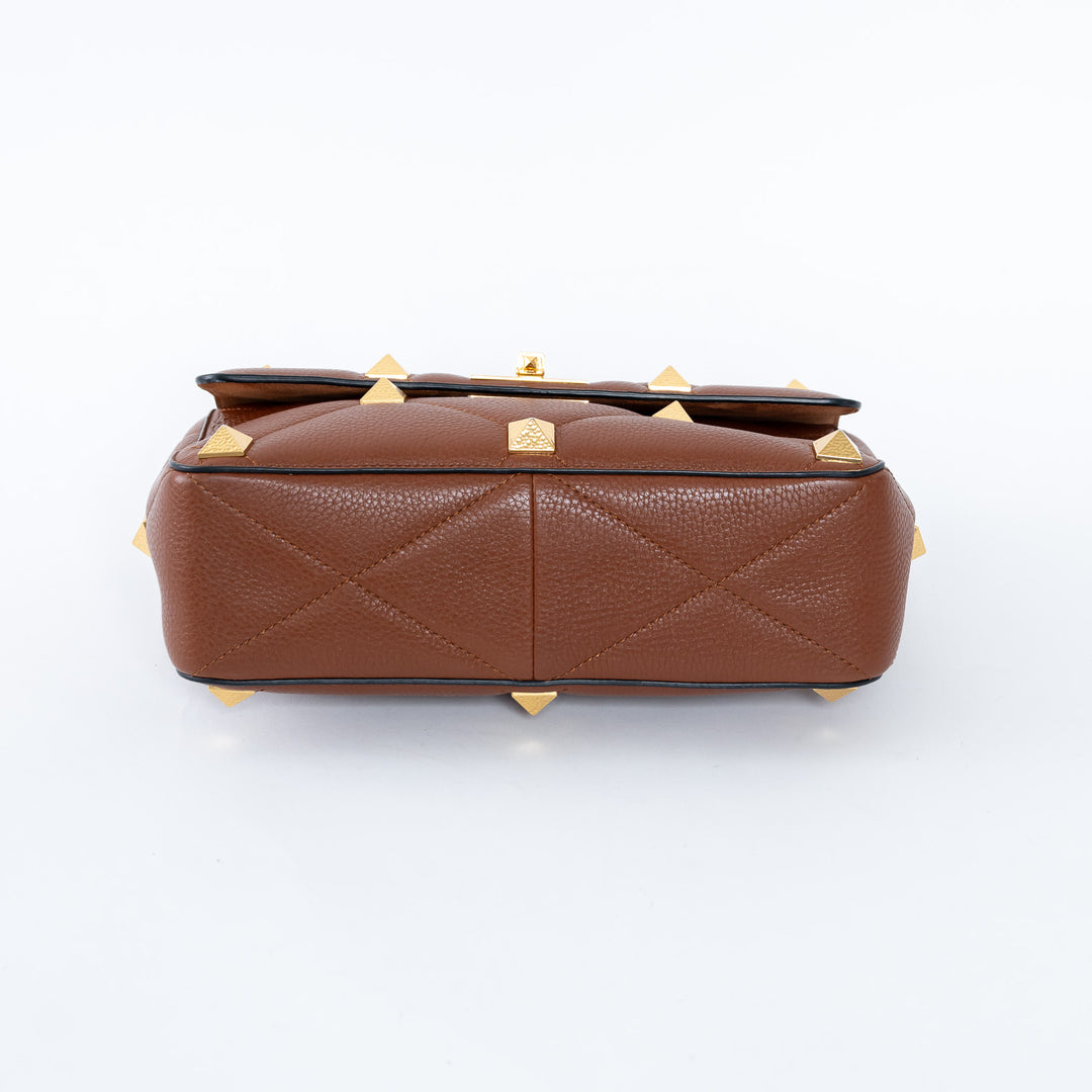 Valentino Brown Roman Rockstud Quilted Flap Bag