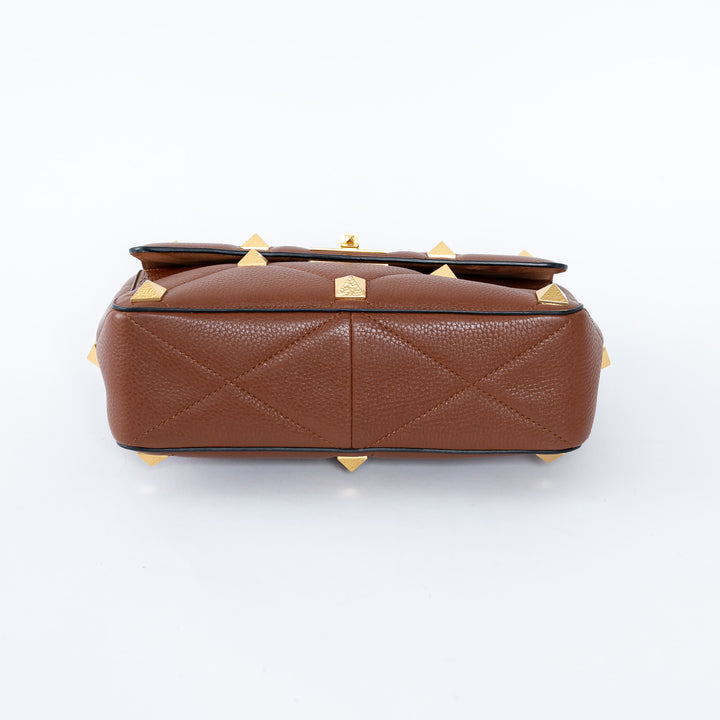 Valentino Brown Roman Rockstud Quilted Flap Bag