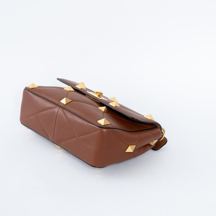 Valentino Brown Roman Rockstud Quilted Flap Bag
