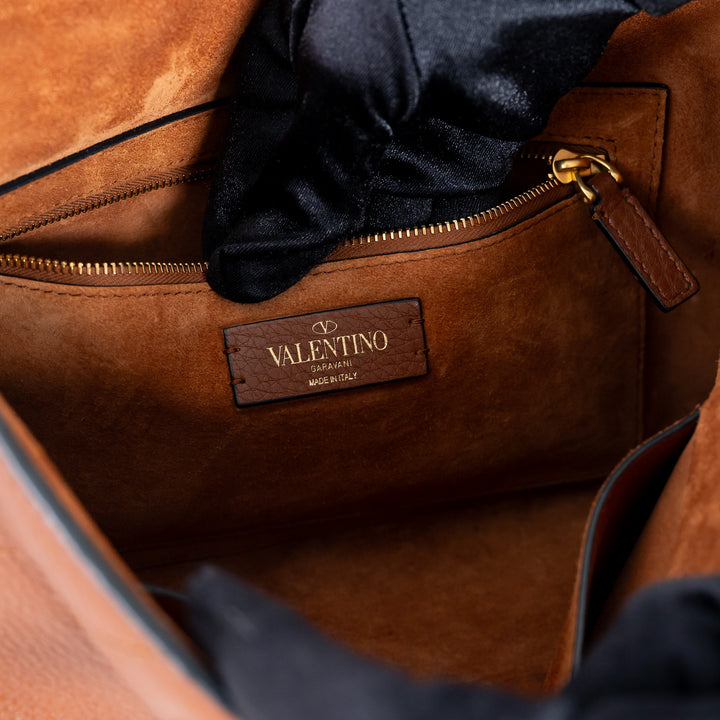 Valentino Brown Roman Rockstud Quilted Flap Bag