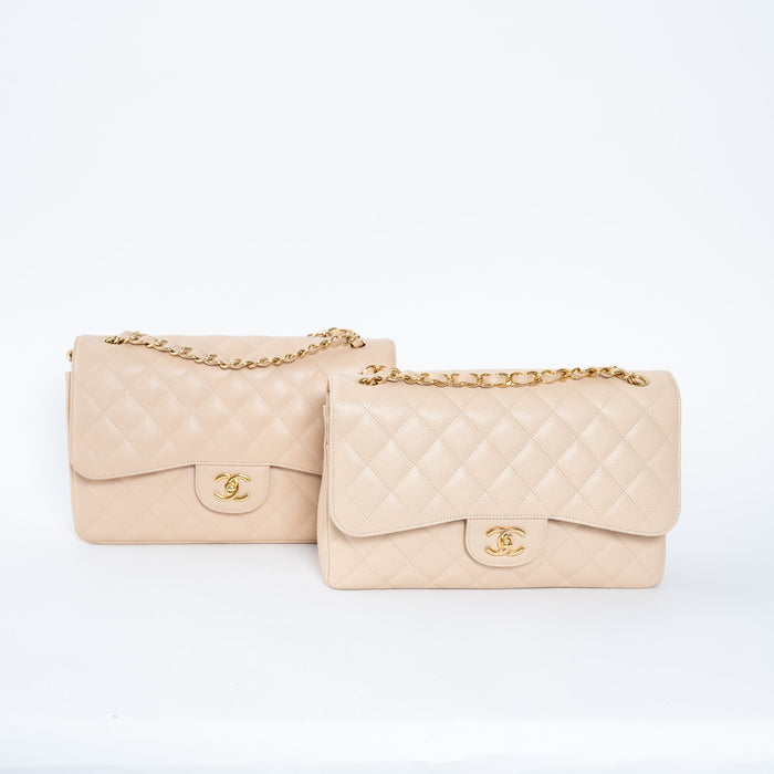 Pre-Loved Chanel™ Beige Pebbled Leather Double Flap Bags Large & Jumbo Size