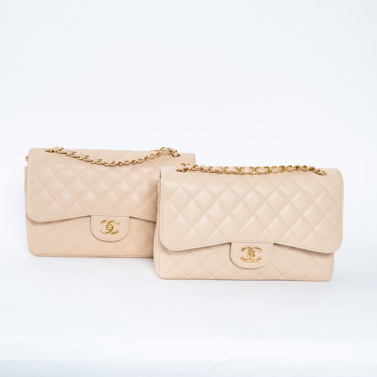 Pre-Loved Chanel™ Beige Pebbled Leather Double Flap Bags Large & Jumbo Size