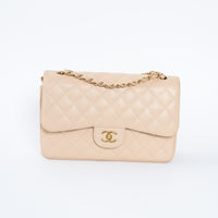 Pre-Loved Chanel™ Beige Pebbled Leather Double Flap Bags Large & Jumbo Size