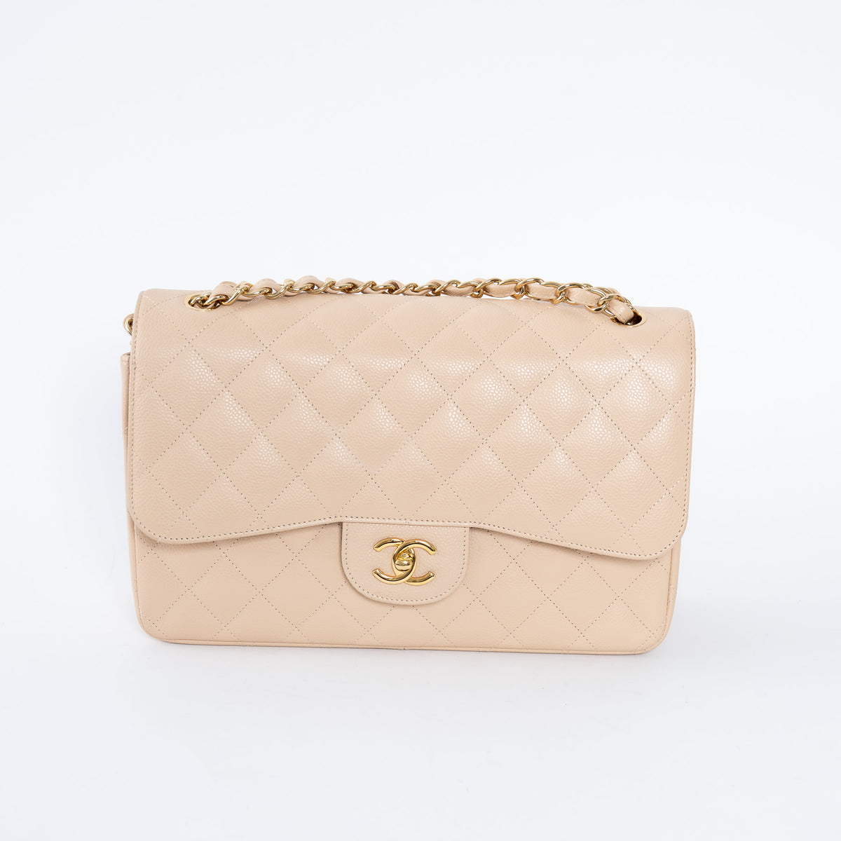 Pre-Loved Chanel™ Beige Pebbled Leather Double Flap Bags Large & Jumbo Size