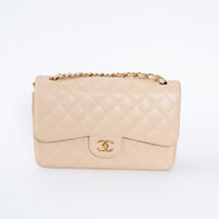 Pre-Loved Chanel™ Beige Pebbled Leather Double Flap Bags Large & Jumbo Size