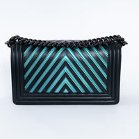 Pre-Loved Chanel™ Calfskin Leather Iridescent Green & Purple Colour Chevron Boy Bag