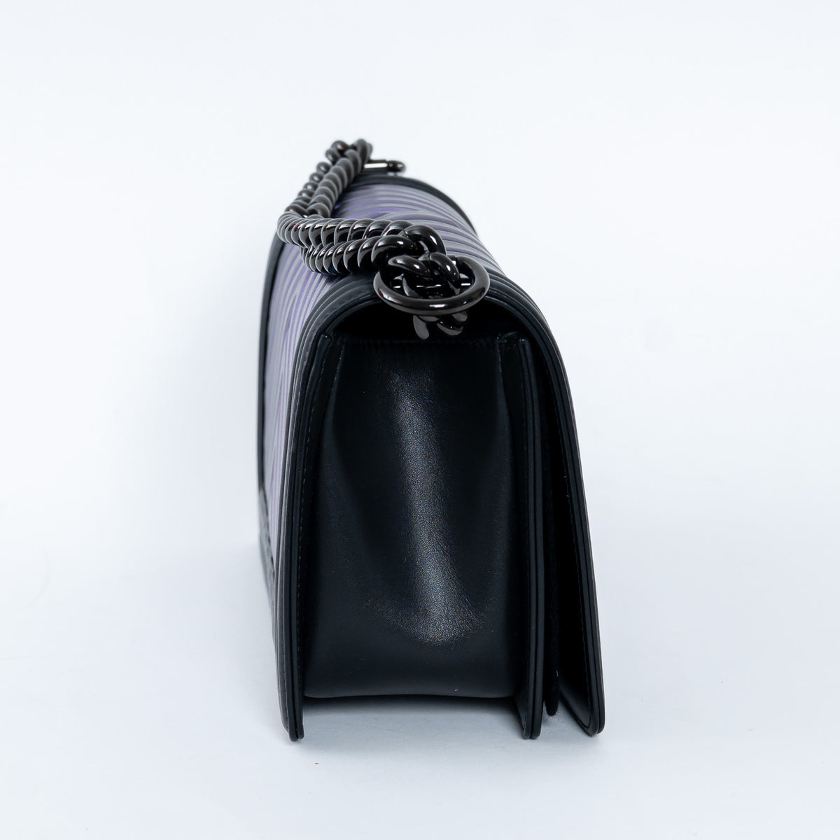 Pre-Loved Chanel™ Calfskin Leather Iridescent Green & Purple Colour Chevron Boy Bag